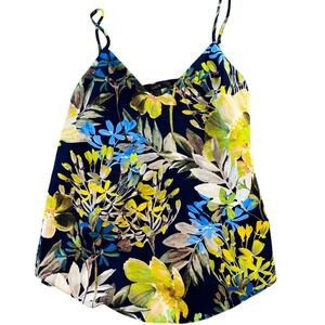 J.Crew Womens Floral V-Neck Cami Top Navy Yellow Green Size 00P Petite RN77388
